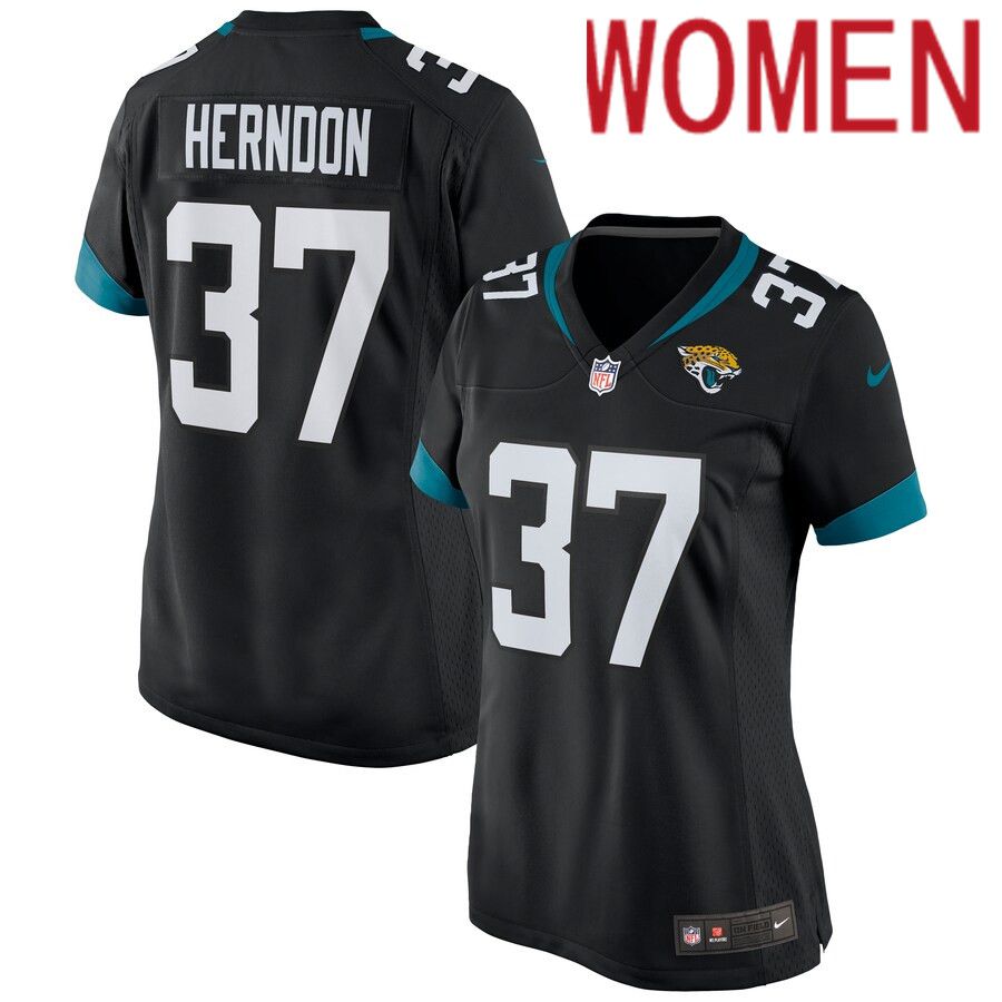 Women Jacksonville Jaguars #37 Tre Herndon Nike Black Game NFL Jersey->women nfl jersey->Women Jersey